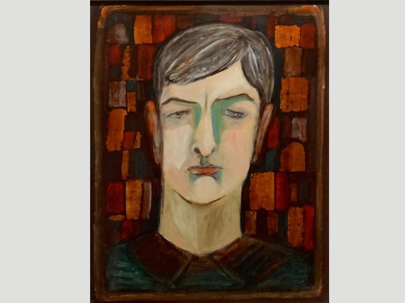 mixed media on artists' board titled Portrait of Geoffrey