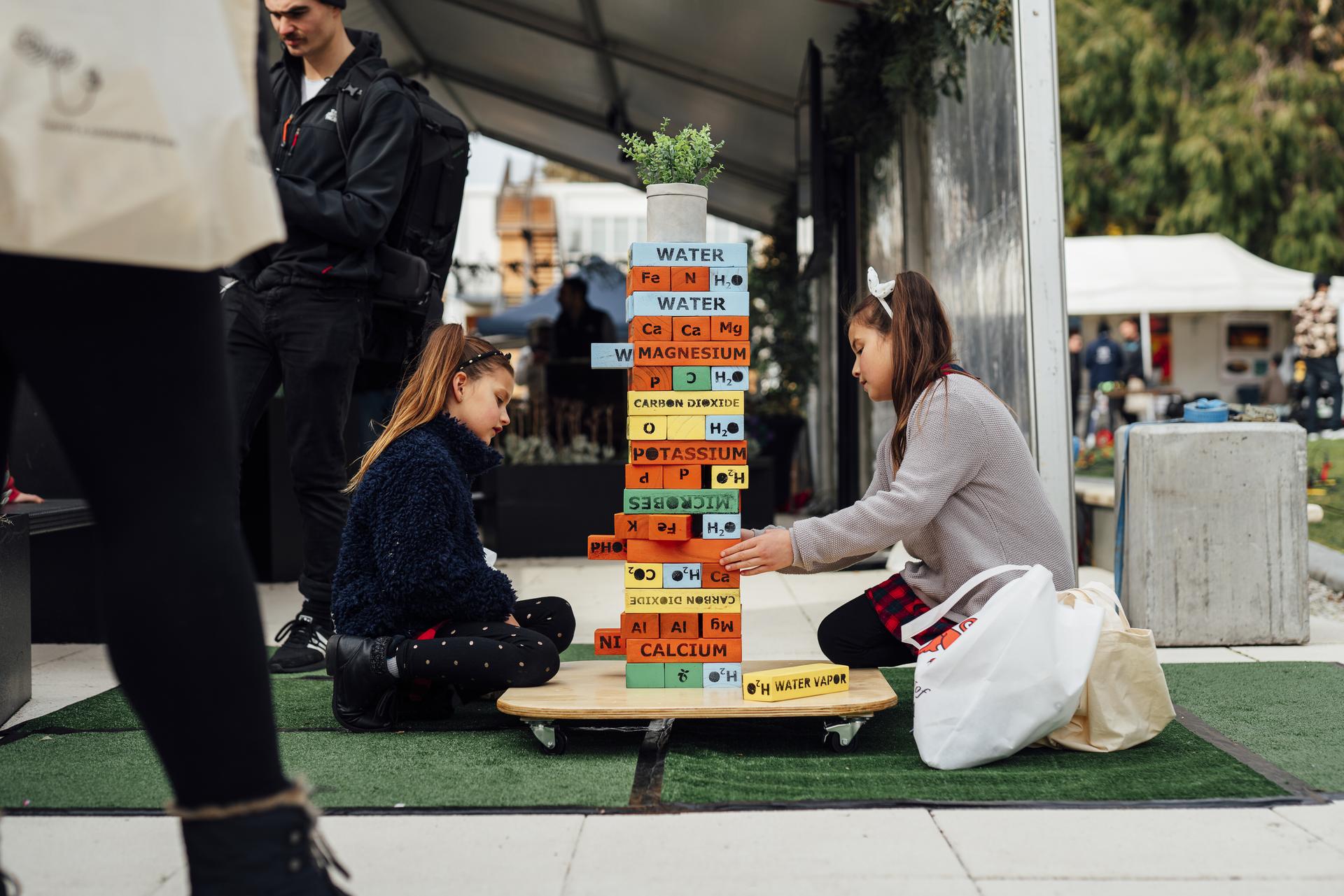 Young people playing with Science blocks at Open Day